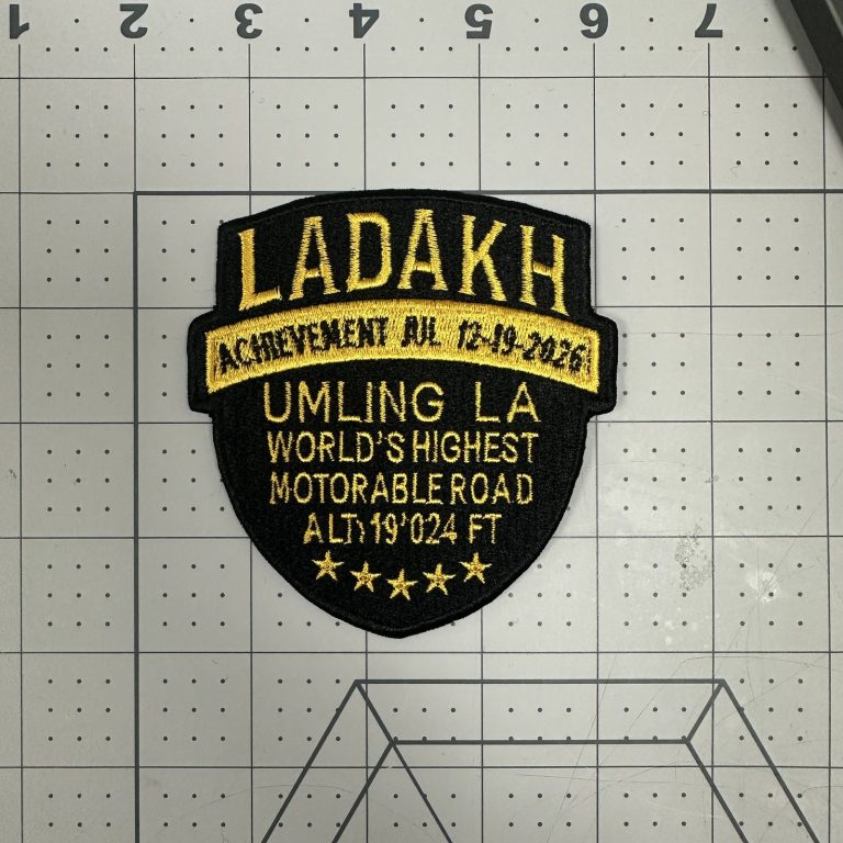 Custom embroidered Ladakh achievement shield patch in yellow and black