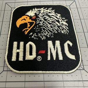 Custom embroidered eagle patch in black and white on twill