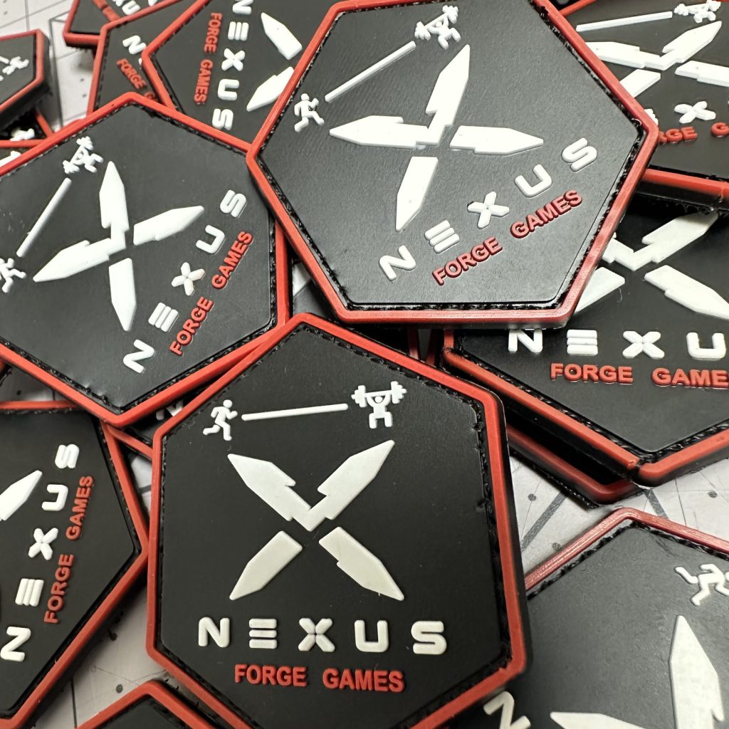 Custom hexagonal PVC patches in black and red