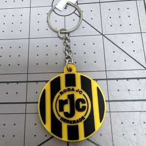 Custom round PVC keychain in yellow and black