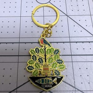 Custom metal keychain with gold plating and full colour enamel