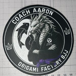 Custom printed patch with a detailed dragon illustration for a jiu-jitsu academy