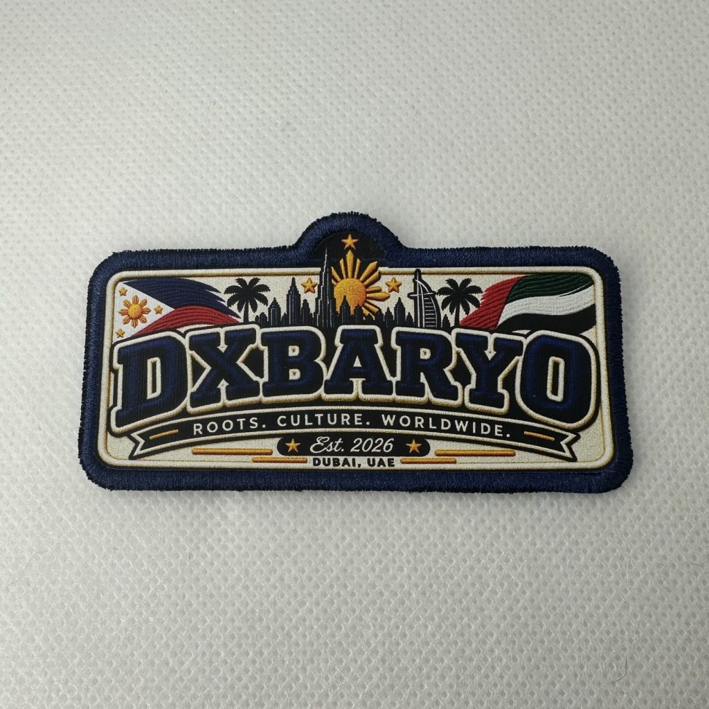 Custom printed patch with Dubai skyline, UAE and Philippine flag artwork